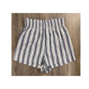 Kourt Striped Linen Blend Pull-On Shorts Blue White High Rise Size XS